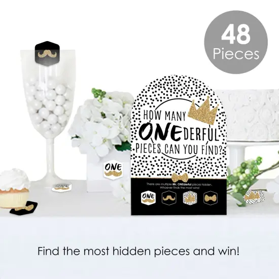 Big Dot of Happiness 1st Birthday Little Mr. Onederful - Boy First Birthday Party Scavenger Hunt - 1 Stand and 48 Game Pieces - Hide and Find Game {3}