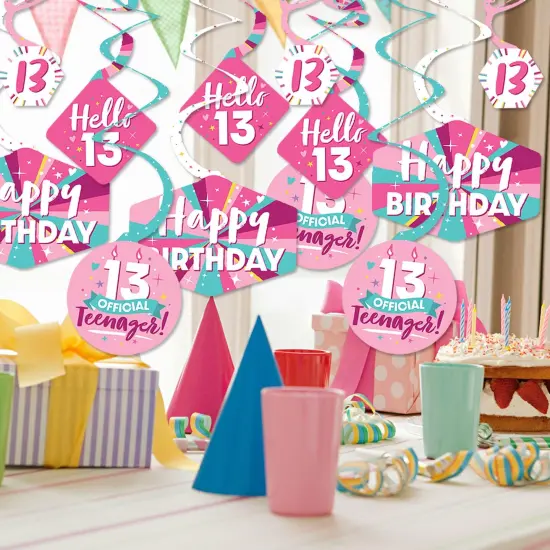 Big Dot of Happiness Girl 13th Birthday - Official Teenager Birthday Party Hanging Decor - Party Decoration Swirls - Set of 40 {3}