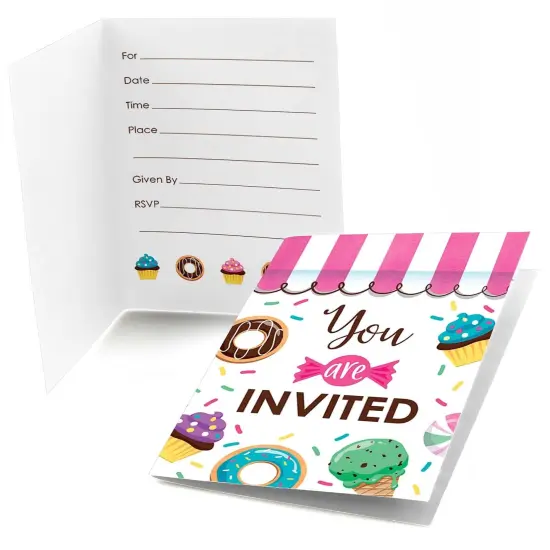 Big Dot of Happiness Sweet Shoppe - Fill In Candy and Bakery Birthday Party or Baby Shower Invitations (8 count) {1}