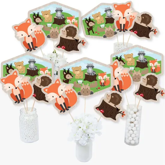 Big Dot of Happiness Woodland Creatures - Baby Shower or Birthday Party Centerpiece Sticks - Table Toppers - Set of 15 {3}