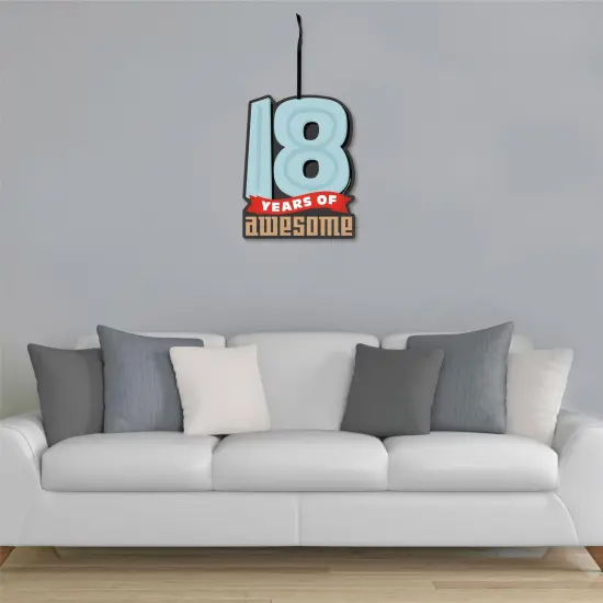 Big Dot of Happiness Boy 18th Birthday - Hanging Porch Eighteenth Birthday Party Outdoor Decorations - Front Door Decor - 1 Piece Sign {4}