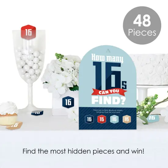 Big Dot of Happiness Boy 16th Birthday - Sweet Sixteen Birthday Party Scavenger Hunt - 1 Stand and 48 Game Pieces - Hide and Find Game {3}