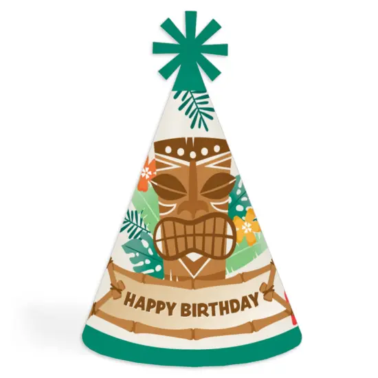 Big Dot of Happiness Tropical Luau - Cone Happy Birthday Party Hats for Kids and Adults - Set of 8 (Standard Size) {1}
