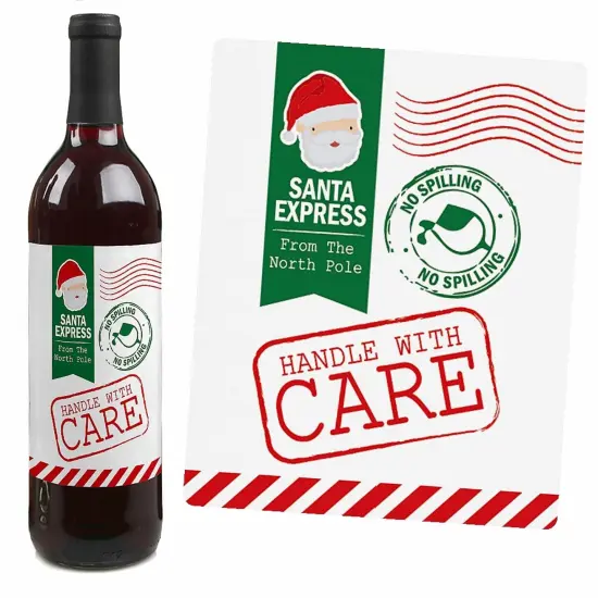Big Dot of Happiness Santa's Special Delivery - From Santa Claus Christmas Decorations for Women and Men - Wine Bottle Label Stickers - Set of 4 {4}