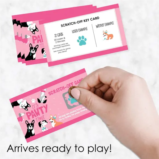 Big Dot of Happiness Pawty Like a Puppy Girl - Pink Dog Baby Shower or Birthday Party Game Scratch Off Cards - 22 Count {3}