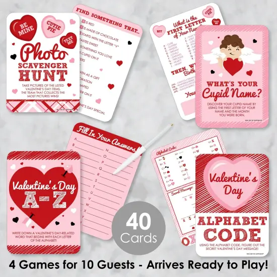 Big Dot of Happiness Conversation Hearts - 4 Valentine's Day Games - 10 Cards Each - Gamerific Bundle {3}