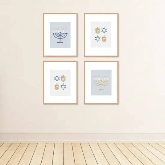 Big Dot of Happiness Happy Hanukkah - Unframed Menorah and Dreidel Chanukah Holiday Linen Paper Wall Art - Set of 4 - Artisms - 8 x 10 inches {4}