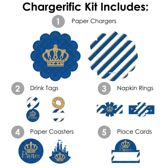 Big Dot of Happiness Royal Prince Charming - Baby Shower or Birthday Party Paper Charger and Table Decorations - Chargerific Kit - Place Setting for 8 {4}