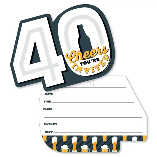 Big Dot of Happiness Cheers and Beers to 40 Years - Shaped Fill-In Invitations - 40th Birthday Party Invitation Cards with Envelopes - Set of 12 {1}