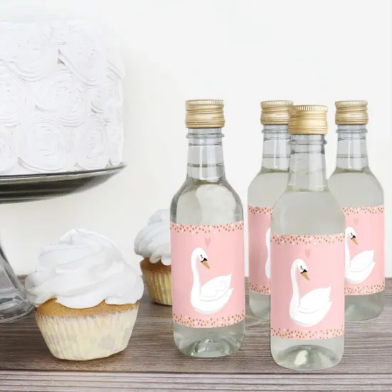 Big Dot of Happiness Swan Soiree - Mini Wine and Champagne Bottle Label Stickers - White Swan Baby Shower or Birthday Party Favor Gift - Set of 16 {4}