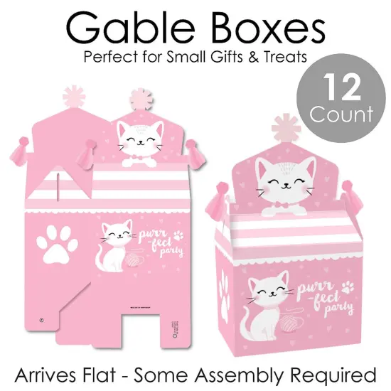 Big Dot of Happiness Purr-fect Kitty Cat - Treat Box Party Favors - Kitten Meow Baby Shower or Birthday Party Goodie Gable Boxes - Set of 12 {7}