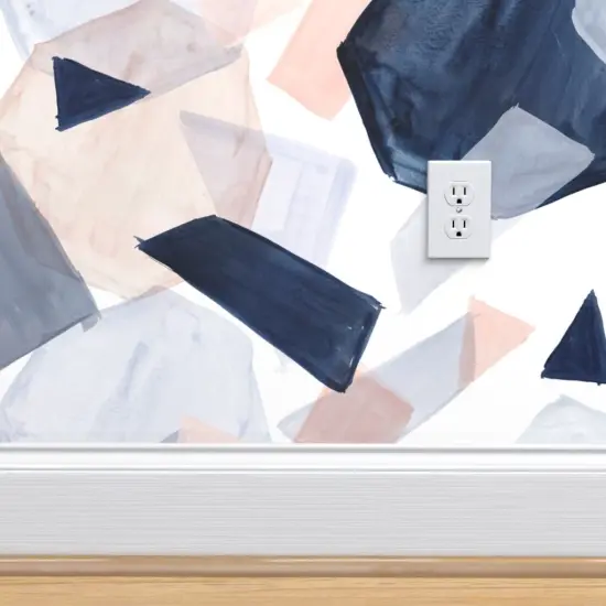 Pre-Pasted Wallpaper 2FT Wide Geo Shapes Navy Blush Watercolor Soft Mod Geometric Abstract Boho Pastel Custom Pre-pasted Wallpaper by Spoonflower {4}