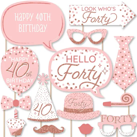 Big Dot of Happiness 40th Pink Rose Gold Birthday - Happy Birthday Party Photo Booth Props Kit - 20 Count {1}