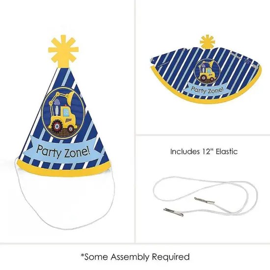 Big Dot of Happiness Construction Truck - Mini Cone Baby Shower or Birthday Party Hats - Small Little Party Hats - Set of 8 {6}