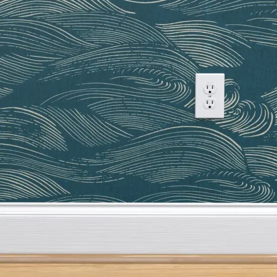 Peel & Stick Wallpaper 2FT Wide Blue Waves Abstract Water Sea Ocean Marine Teal Custom Removable Wallpaper by Spoonflower {4}