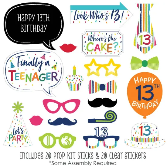 Big Dot of Happiness 13th Birthday - Cheerful Happy Birthday - Colorful Thirteenth Birthday Party Photo Booth Props Kit - 20 Count {3}