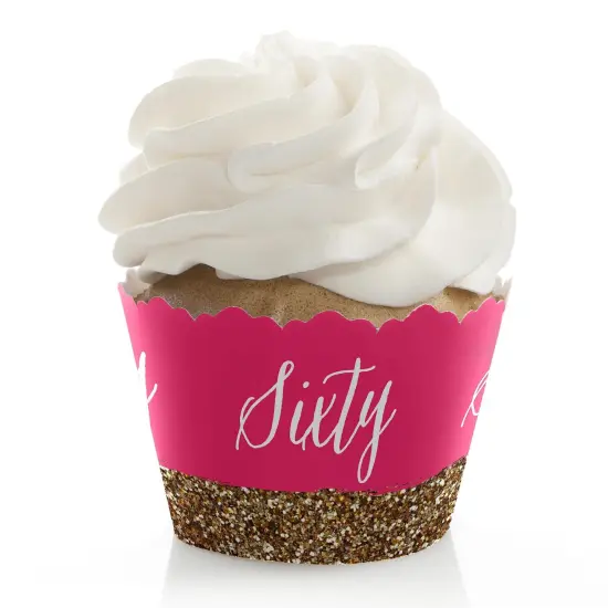 Big Dot of Happiness Chic 60th Birthday - Pink and Gold - Birthday Party Decorations - Party Cupcake Wrappers - Set of 12 {1}