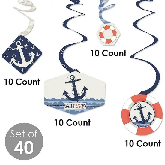 Big Dot of Happiness Ahoy - Nautical - Baby Shower or Birthday Party Hanging Decor - Party Decoration Swirls - Set of 40 {6}