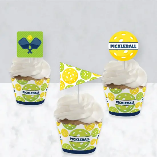 Big Dot of Happiness Let&rsquo;s Rally - Pickleball - Cupcake Decoration - Birthday or Retirement Party Cupcake Wrappers and Treat Picks Kit - Set of 24 {4}