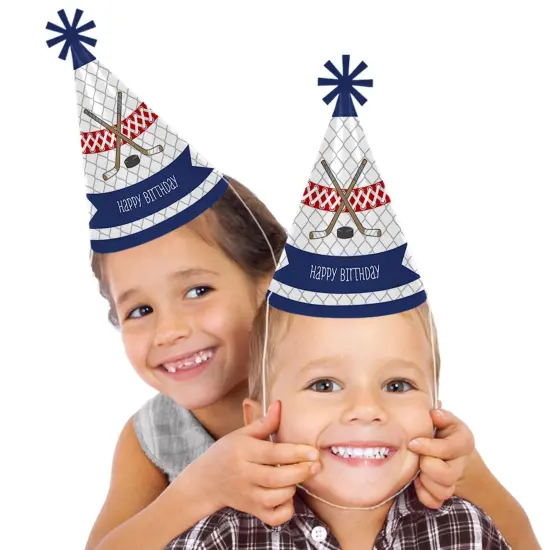 Big Dot of Happiness Shoots and Scores - Hockey - Cone Happy Birthday Party Hats for Kids and Adults - Set of 8 (Standard Size) {3}