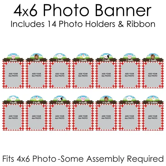 Big Dot of Happiness 1st Birthday Farm Animals - DIY Barnyard First Birthday Party Decor - 1-12 Monthly Picture Display - Photo Banner {6}