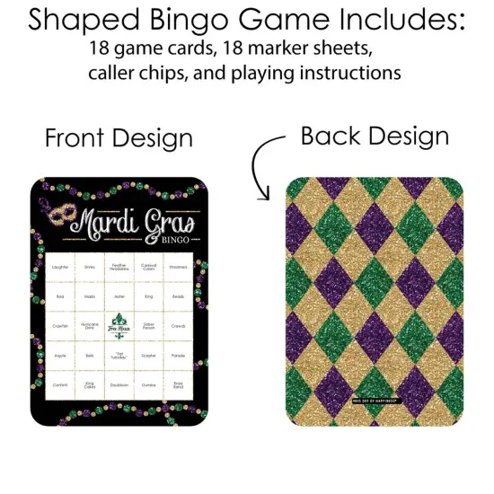 Big Dot of Happiness Mardi Gras - Bar Bingo Cards and Markers - Masquerade Party Bingo Game - Set of 18 {4}