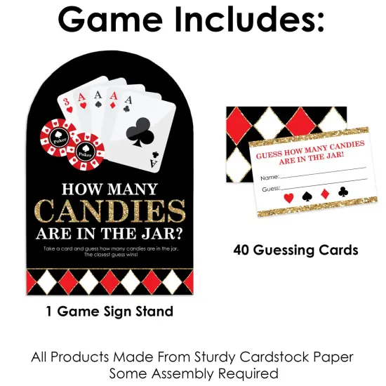 Big Dot of Happiness Las Vegas - How Many Candies Casino Party Game - 1 Stand and 40 Cards - Candy Guessing Game {4}
