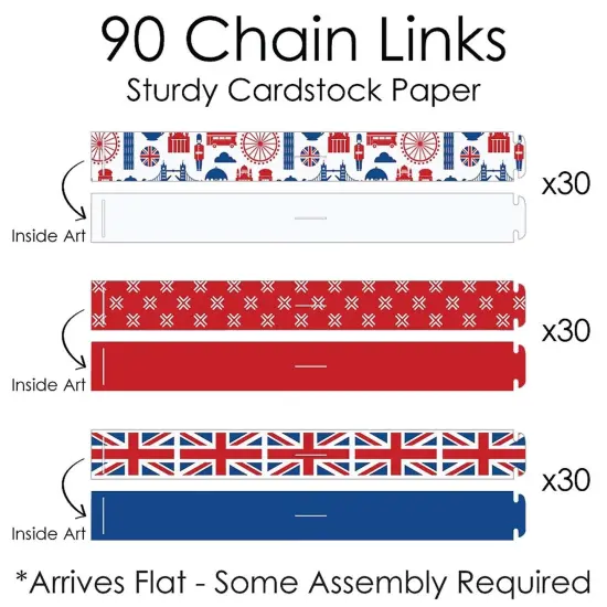 Big Dot of Happiness Cheerio, London - 90 Chain Links and 30 Paper Tassels Decoration Kit - British UK Party Paper Chains Garland - 21 feet {7}