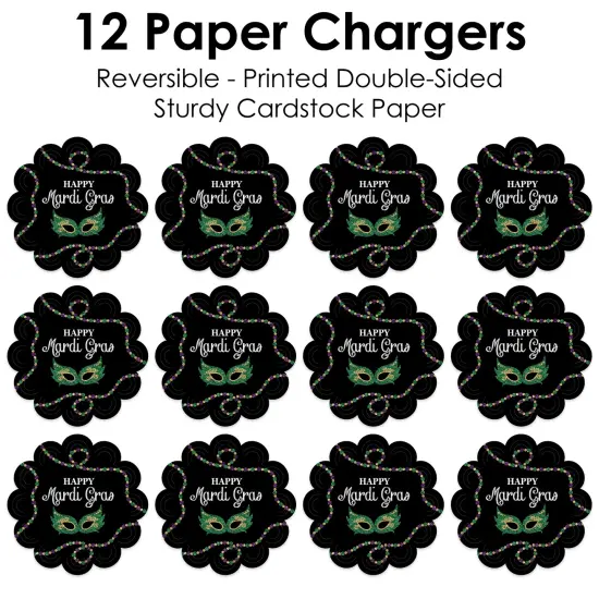 Big Dot of Happiness Mardi Gras - Masquerade Party Round Table Decorations - Paper Chargers - Place Setting For 12 {7}