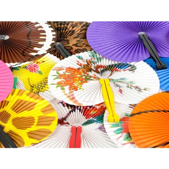 Set Of 12 Assorted Folding Hand Fans Asian Style Costume Accessories {1}