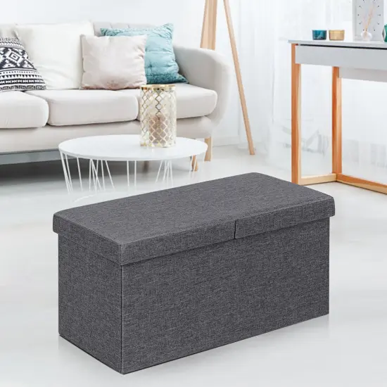 30 Inch Folding Storage Ottoman with Lift Top Dark Grey {2}