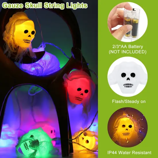 24ft Halloween String Lights with Colorful 3D Spooky Skeleton Ghost | Gauze Skull Lights {2}
