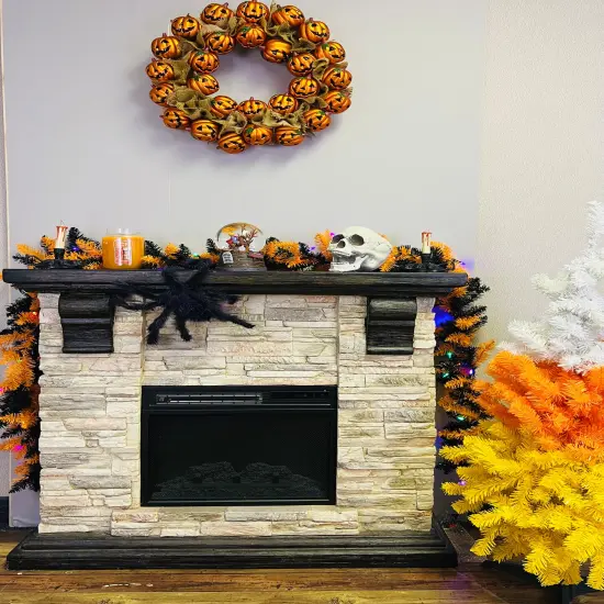 Tree Buddees Halloween Garland with Lights 9 Foot Long Black and Orange Pre-lit LED Mantle Decoration {6}