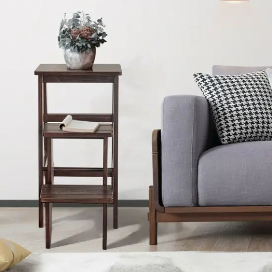 Portable Folding Step Stool Solid Pine Wood Lightweight Foldable Step Ladder for Home and Office Coffee {1}