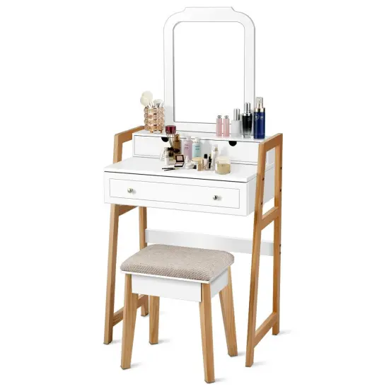 Makeup Vanity Table Dressing table and Cushioned Stool Set {6}