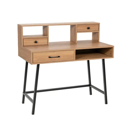 42-Inch Vanity Desk with Tabletop Shelf and 2 Drawers-Natural {1}
