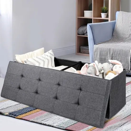Fabric Folding Storage with Divider Bed End Bench Dark Grey {6}