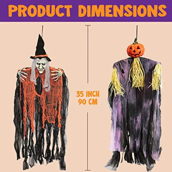 JOYIN 3 Pack 35" Hanging Ghost Halloween Decorations,Grim Reapers Hanging Witch for Halloween Outdoor Decorations(One Grim Reaper,One Hanging Witch,and One Hanging Reapers) {6}