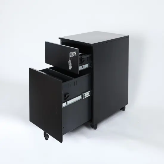 2 Drawer Mobile File Cabinet with Lock Metal Filing Cabinet for Legal File and Documents Black {2}