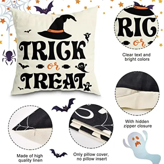 RioGree Halloween Decorations Pillow Covers 20x20 Set of 4 for Halloween Decor Indoor Outdoor, Party Supplies Farmhouse Home Decor Throw Pillows Cover Spider Web Cat Skull Decorative Cushion Case {6}
