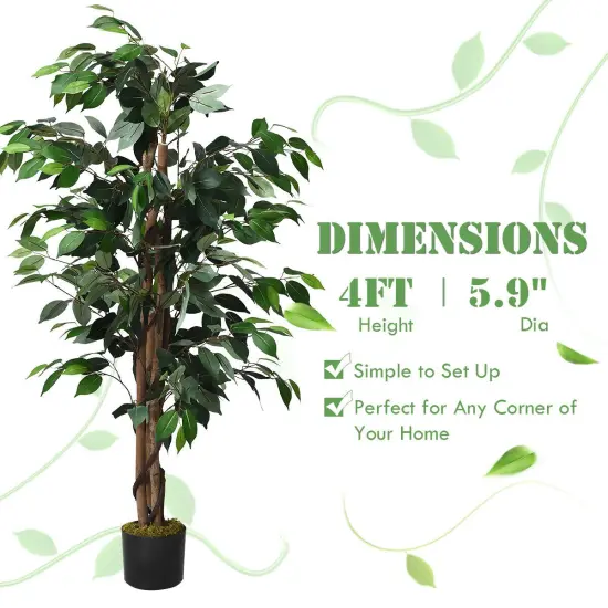 Green Polyester 4FT Artificial Ficus Tree with Cement Base and 504 Leaves {5}
