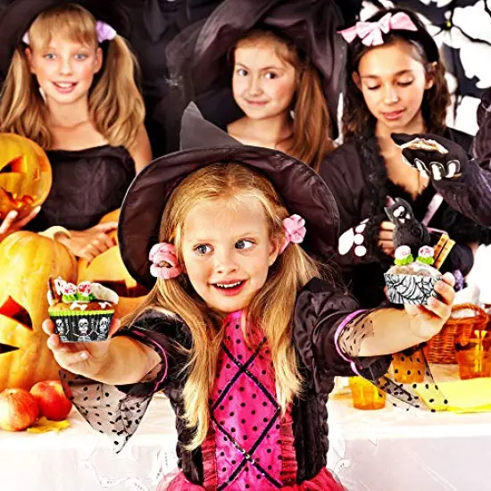 600 Pieces Halloween Cupcake Liners Halloween Pumpkin Colorful Donuts Baking Cups Disposable Paper Cupcake Wrappers Muffin Case Trays Baking Wraps for Halloween Birthday Party() {4}