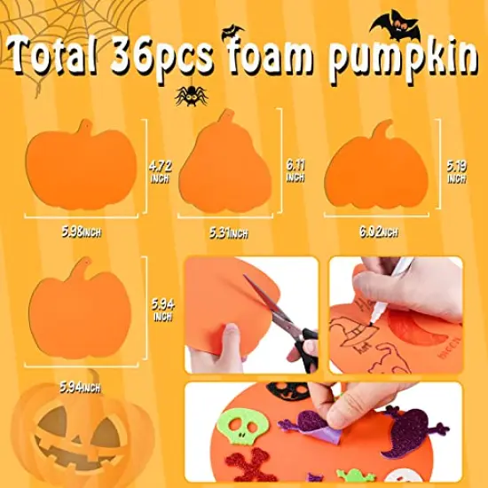 312PCS Halloween Pumpkin Shape Foam Stickers Glitter Set DIY Self-Adhesive Halloween Craft Kit for Kids Halloween Decoration {5}
