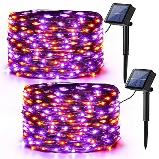 Brizled Orange & Purple Halloween Lights, 2 Pack Total 78FT 240 LED Solar Halloween Fairy Lights, 8 Modes Outdoor Orange Fairy Light, Purple Twinkle Light String Black Wire Outside Spooky Decorations {1}