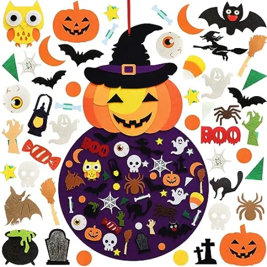 DIY Halloween Felt Pumpkin Witch Hanging Decor for Kids Felt Crafts and Kits Adhesive Ornaments Halloween Party Favor Decorations Indoors Outdoors (2.8FT) {1}