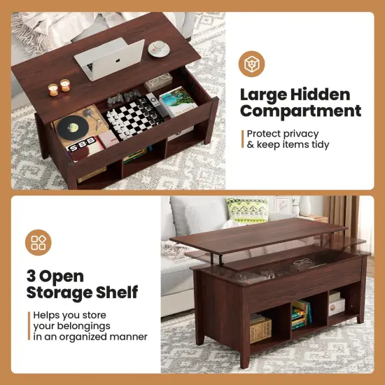 Lift Top Coffee Table with Storage Lower Shelf Brown {6}