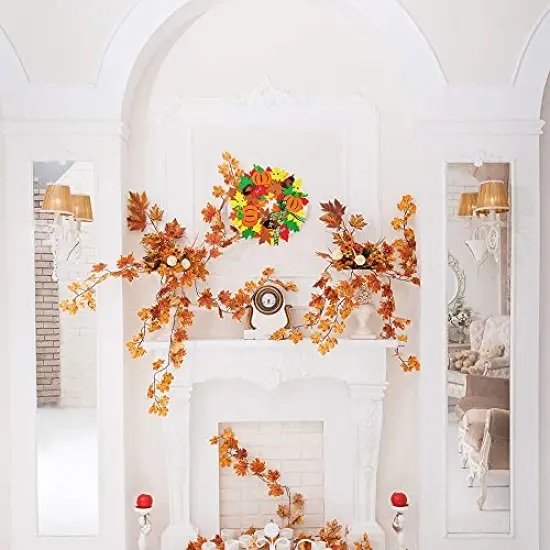 Supla 12 Kits 3D Pumpkin Fall Leaf Wreath Craft Kit DIY Thanksgiving Wreath with Maple Leaves Acorns Bows Wiggle Eyes for Kids Crafts Fall Thanksgiving Halloween Seasonal Decoration {2}