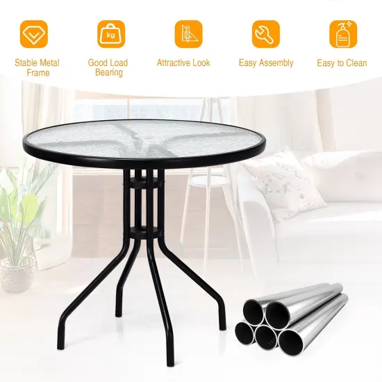 32 Inch Outdoor Patio Round Tempered Glass Top Table with Umbrella Hole {5}