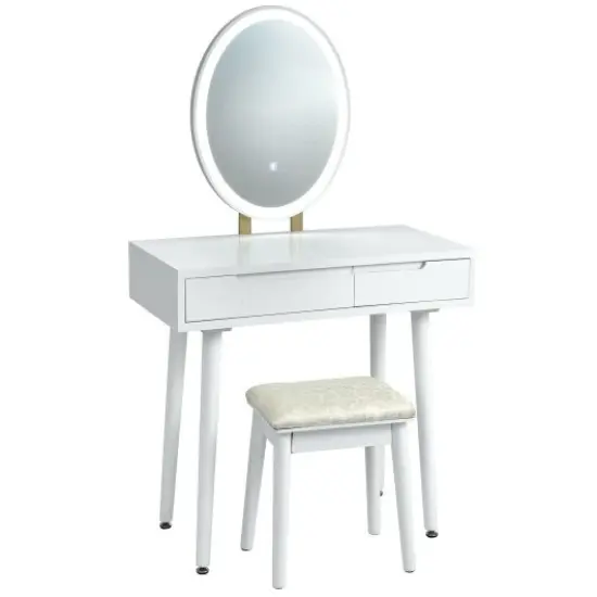 Touch Screen Vanity Makeup Table Stool Set with Lighted Mirror {1}