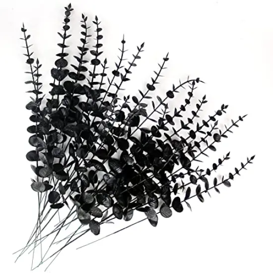 26 Pcs Black Artificial Eucalyptus Stems Faux Halloween Flowers Eucalyptuses Real Touch Leaf Centerpiece Home Decor (26, Black) {1}